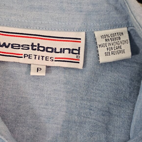 Womens Sz M/L P Blue Cotton Christmas Button Up Shirt Holidays Bells Festive - Picture 9 of 12